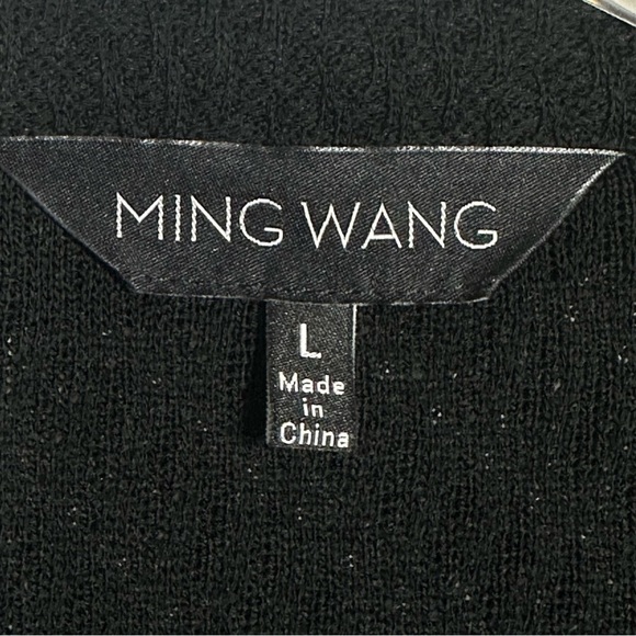 Ming Wang Womens L Black Knit Blazer Career Jacket Single Button Abstract Stripe - Picture 11 of 13